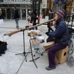 On Queen street behind EatonCenter of Toronto, Canada in January .